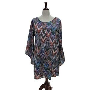 Rock 47 Wrangler Tunic Dress Chevron Boho Flare Sleeve Western Sz XL Lined